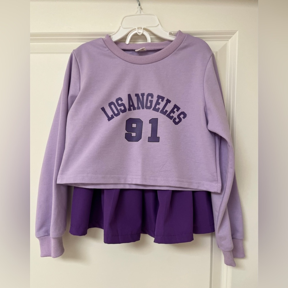 Trendy Girls Purple Top + Skirt Matching Set with “Los Angeles” print - Sz Small